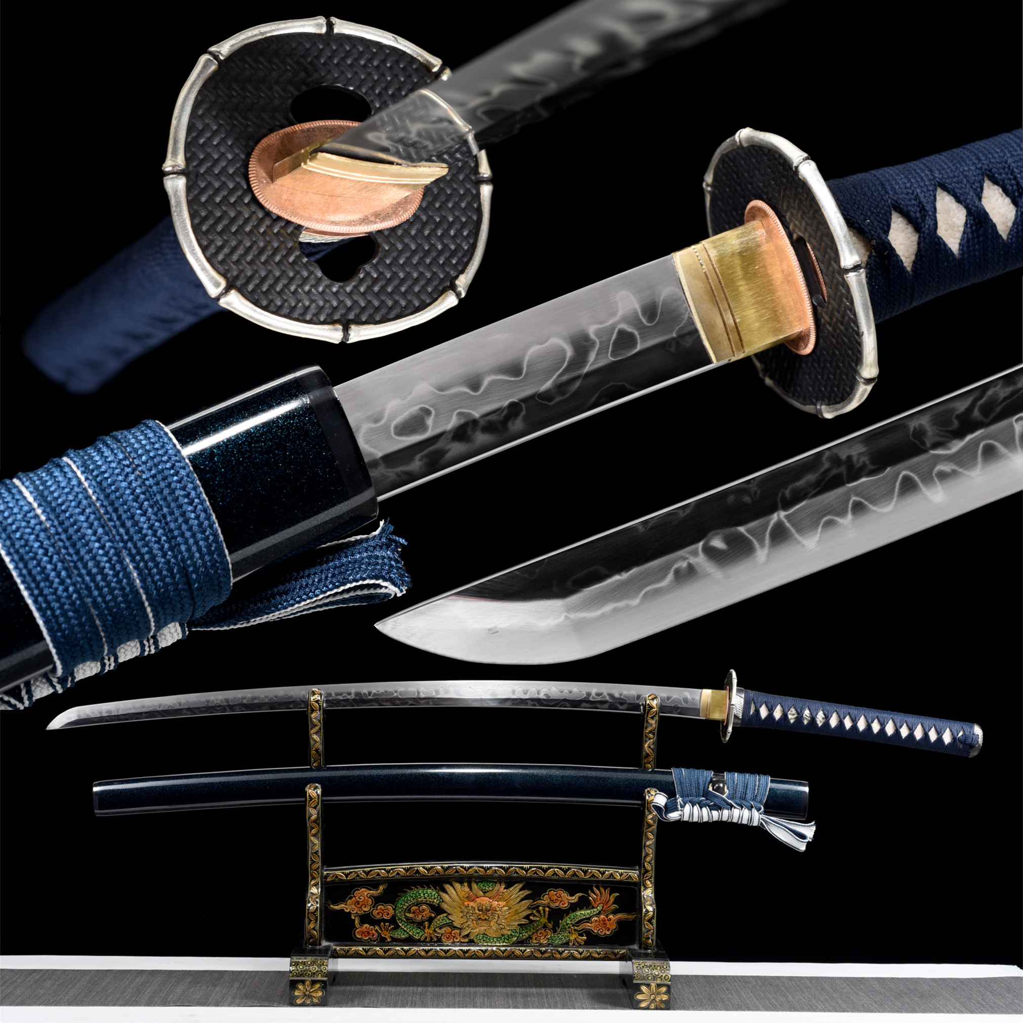 Blue Katana – T10 Clay Tempered Full Hamon (皆烧), Full Tang