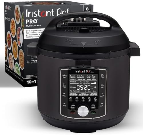 (8 QT) 10-in-1 Pressure Cooker, Slow Cooker, Rice/Grain Cooker, Steamer, Sauté, Sous Vide, Yogurt Maker, Sterilizer, and Warmer, Includes App With Over 800 Recipes, Black