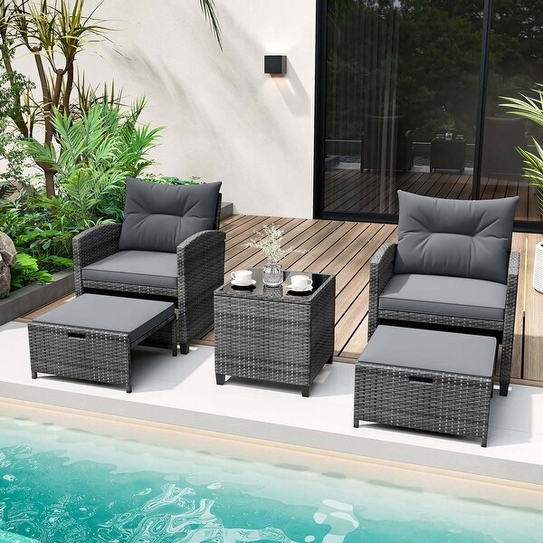 Costway 5 Piece Patio Rattan Furniture with 2 Ottomans and Tempered