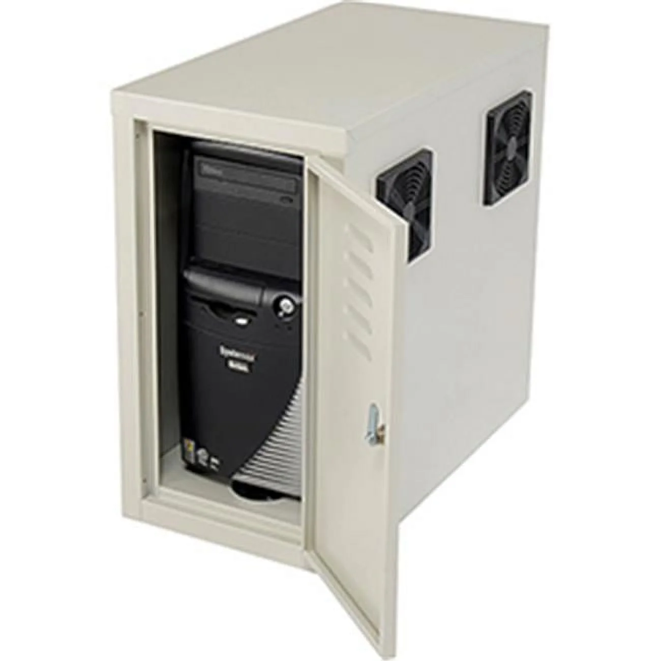 Global Industrial 249309JBG Computer CPU Side Cabinet with Front & Rear Doors 2 Exhaust Fans, Beige