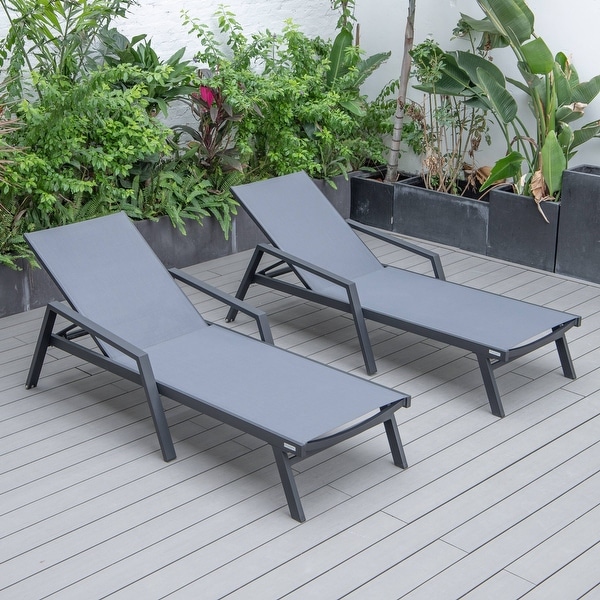 Aluminum Beach Pool Sun Lounge Chair Sling Mesh Fabric With Arms,Stackable Chaise Lounger (Set of 2)