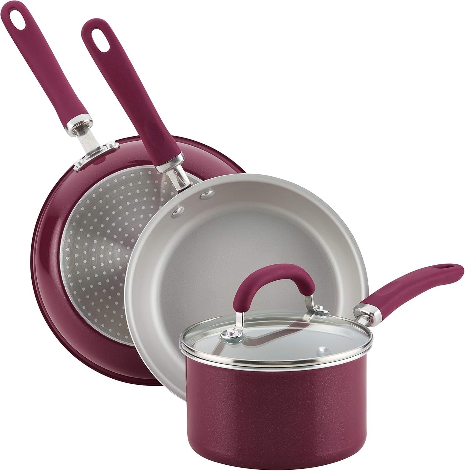 13-Piece Nonstick Cookware Set Induction Compatible Burgundy Shimmer Oven Safe 400°F