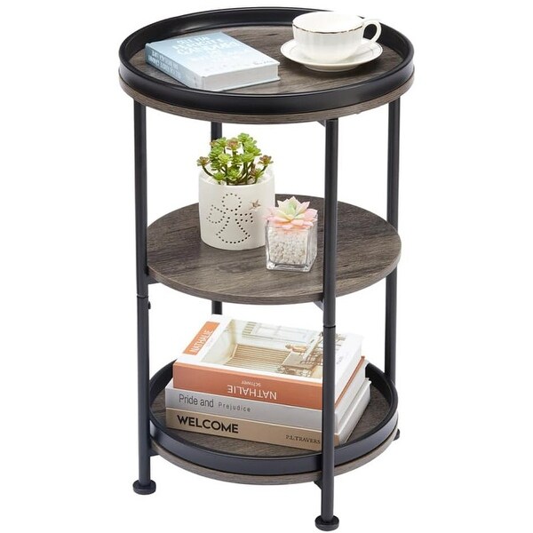 Round Industrial Sofa Table with 3 Storage Shelves,Grey