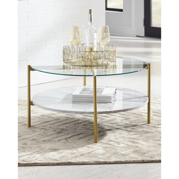 Wynora Round Cocktail Table White gold Signature Design By Ashley