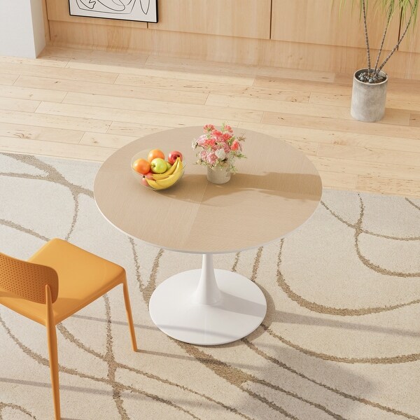 42in. Round Dining Table with Printed Wood Grain Table Top,Metal Base
