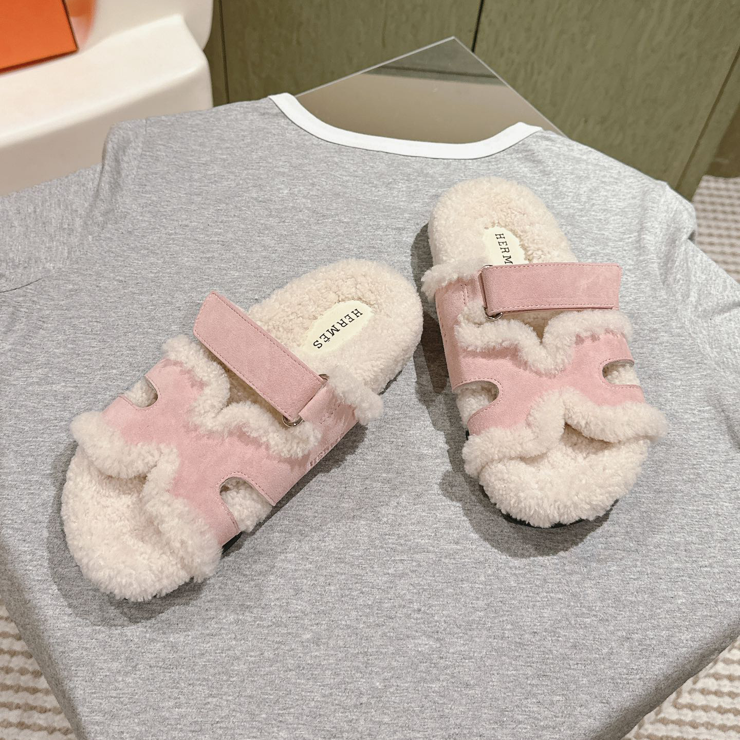 Hermes oran Lamb wool flat bottomed slippers - cnluxepick
