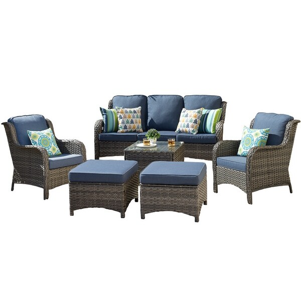 OVIOS 6piece Conversation Wicker Sectional Set with Table