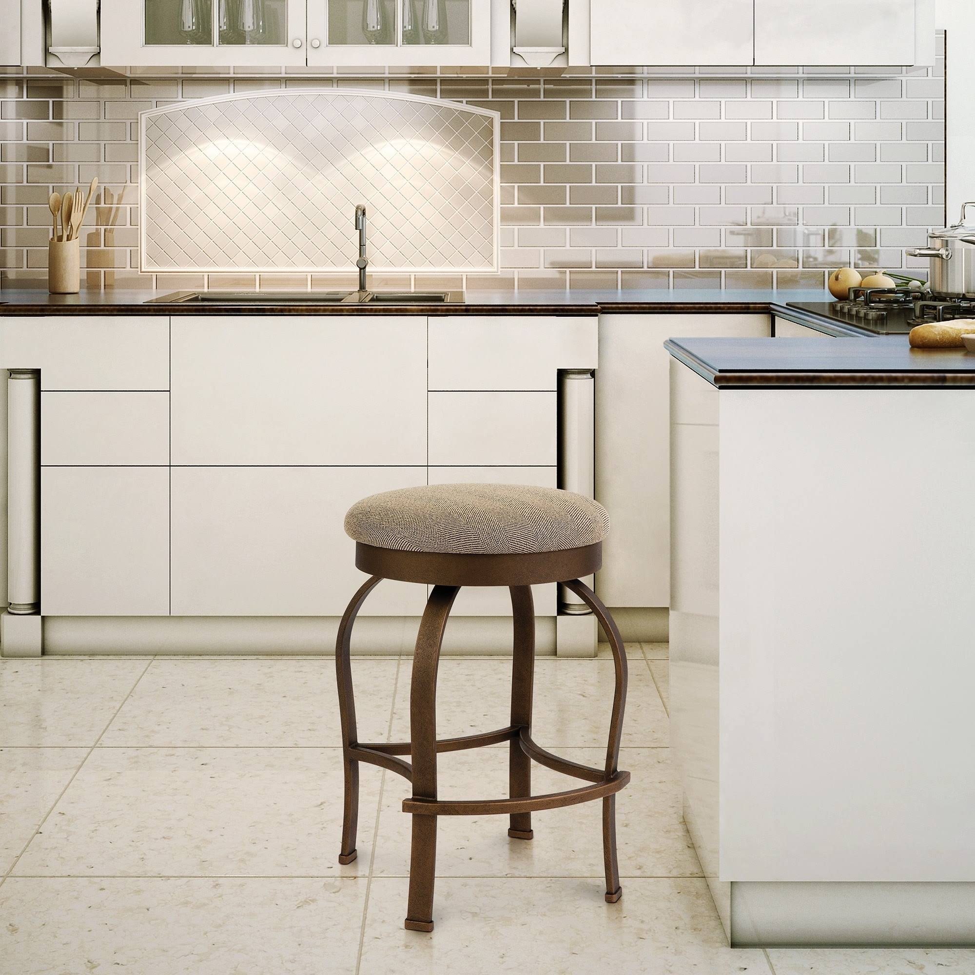 Taylor Gray Home Hilton 26x22 Counter Height Metal Swivel Backless Barstool in Milan 82004 Fabric and Copper Bisque Finish