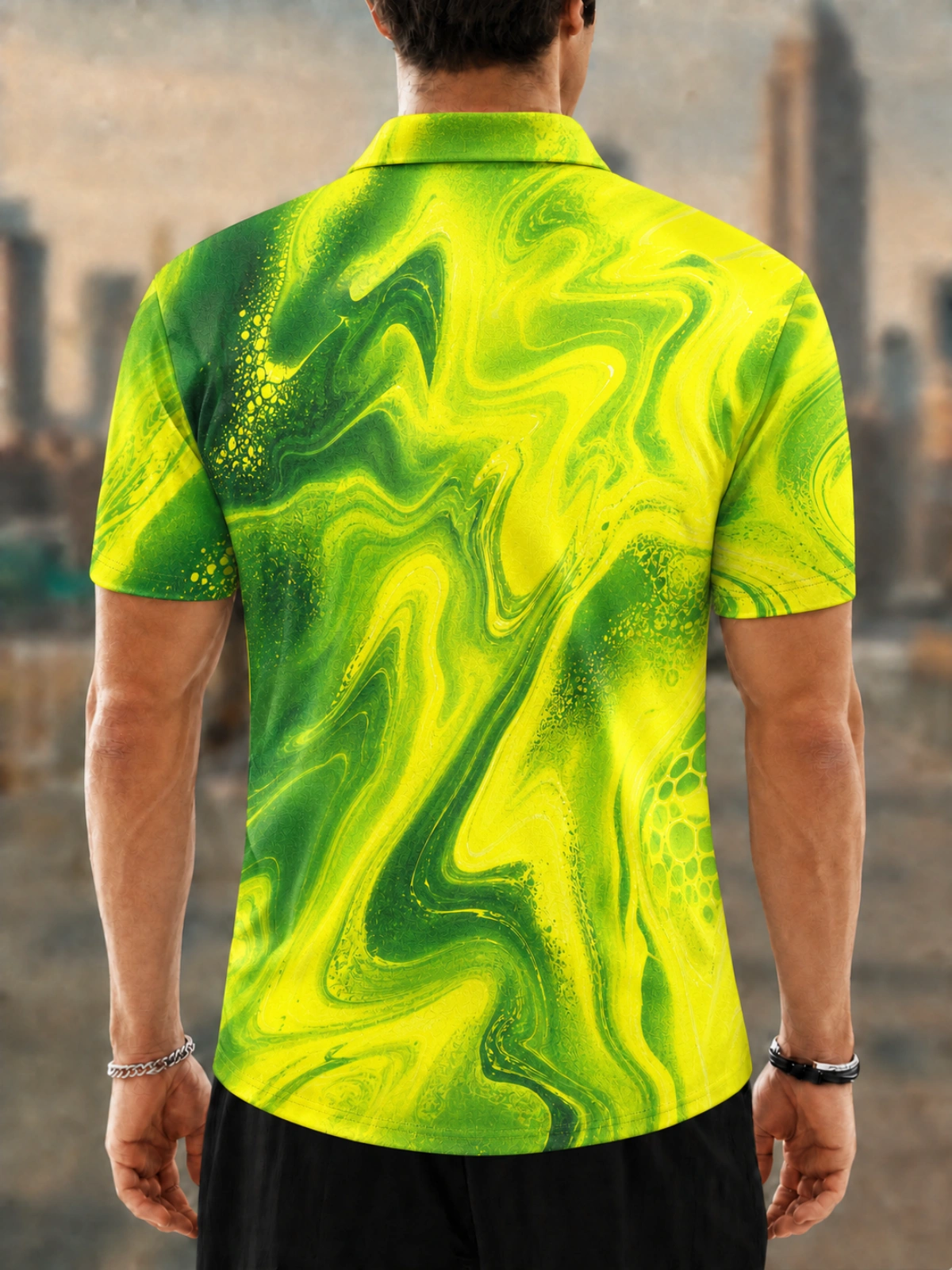 Men's Yellow Green Acid Printed Golf Polo Shirt