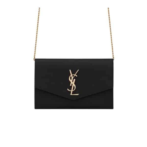 Saint Laurent Uptown Chain Wallet In Grain De Poudre Embossed Black 19Cm
