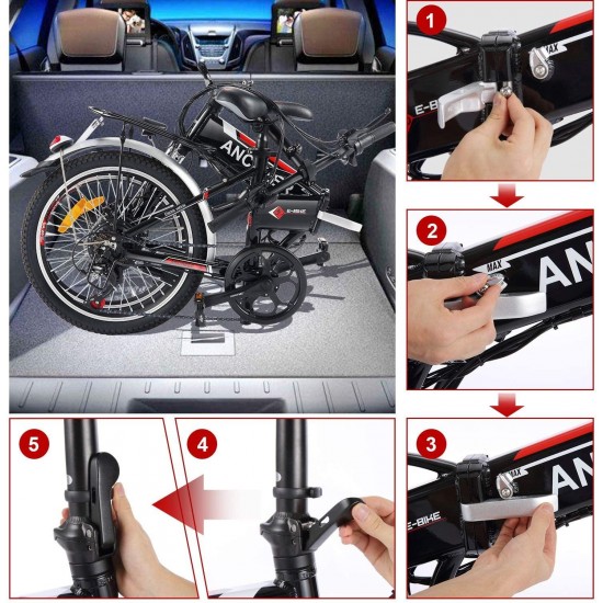 Folding Ebike AE4, 20” Foldable Electric Bicycle with 36V 8Ah Removable Lithium-Ion Battery, Professional 7 Speed Gears