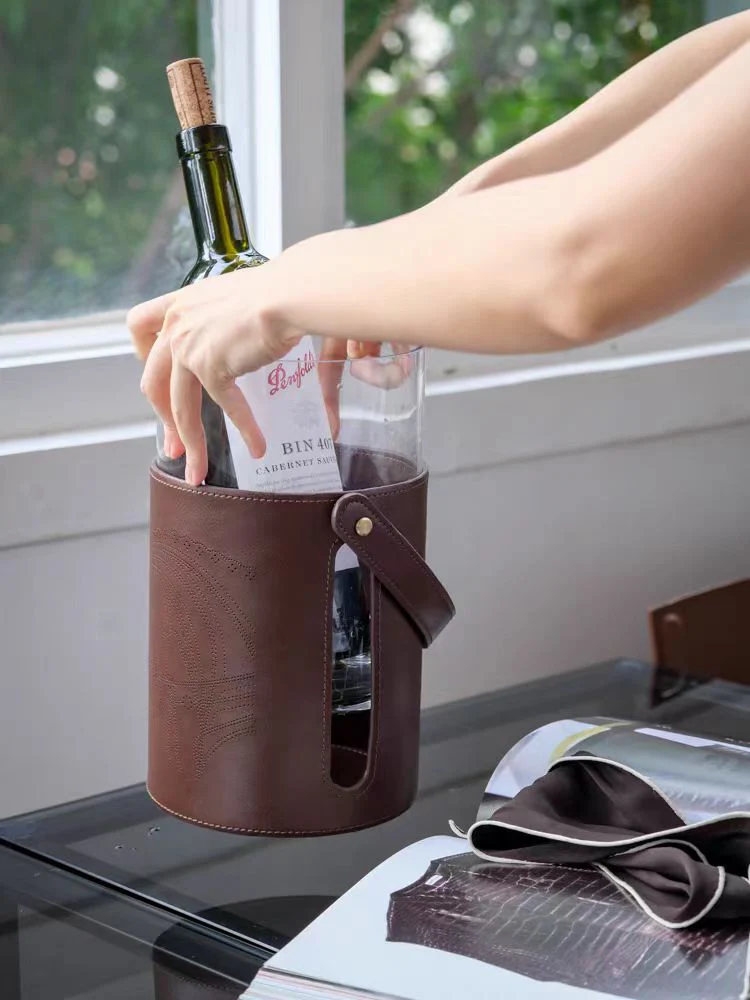DC190 - Can be hand-carried and detachable! 3-in-1 usage Hermès teak-colored leather double-sided hollow storage wine barrel