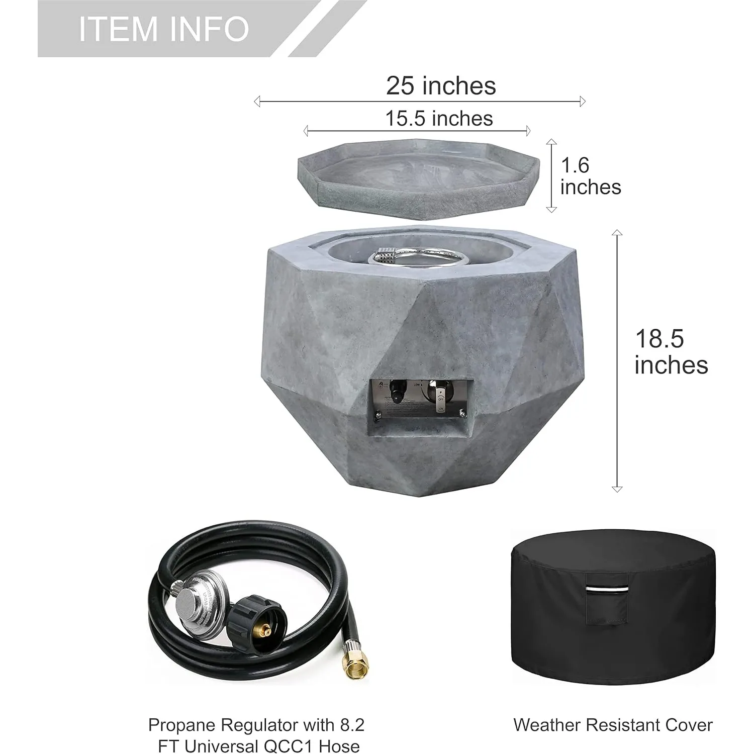 Concrete Propane Fire Pit Table 50,000 BTU Fire Pit Table with Tray Style Lid 25