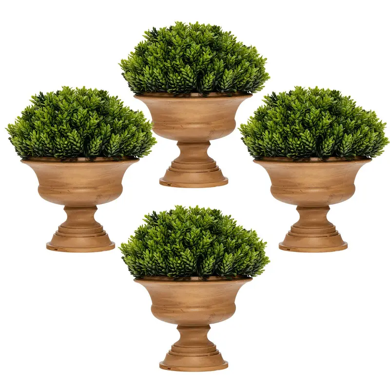 Set of 4 Artificial Boxwood Topiaries – Classic Potted Greenery Display