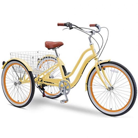 26 Inch 7-Speed Hybrid Adult Tricycle with Rear Basket