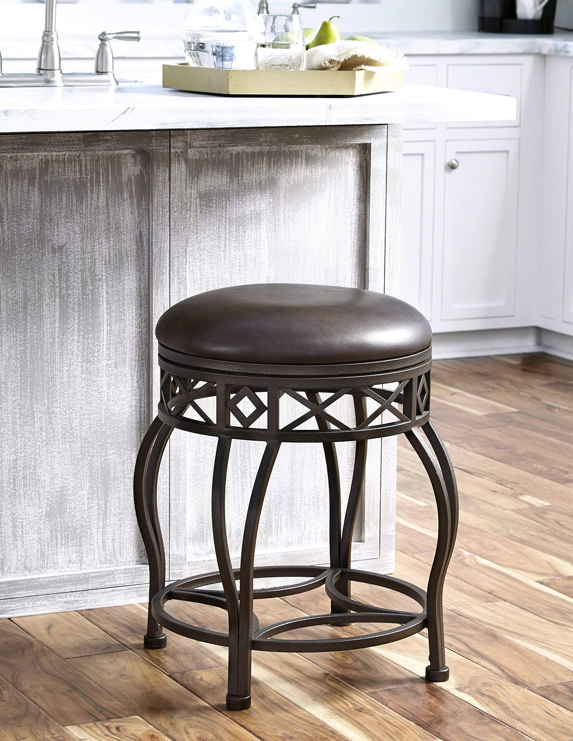 Backless Adjustable Metal Frame Barstool, Brown