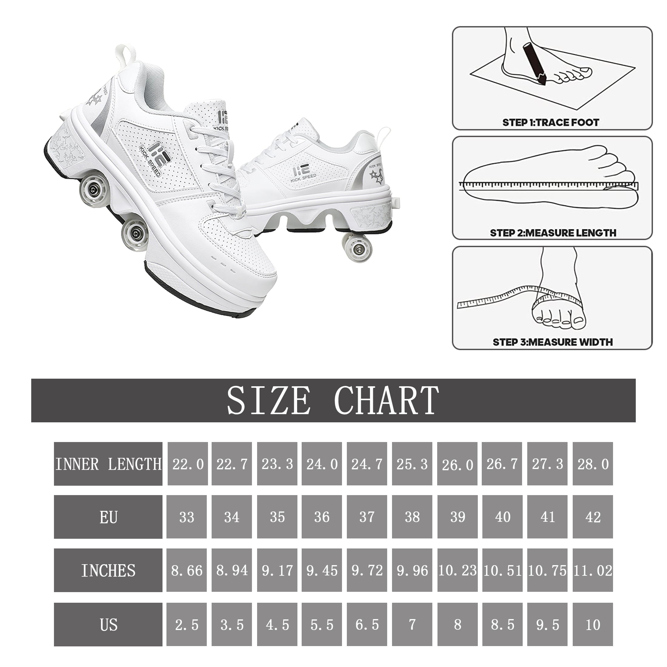 KOFUBOKE Roller Skate Shoes – Sneakers – Roller Shoes 2-in-1 Suitable for Outdoor Sports Skating Invisible Roller Skates The Best Choice for Building Confidence Style