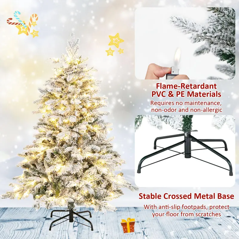Snow-Flocked Pre-Lit Christmas Tree – Hinged PE/PVC Blend Branches
