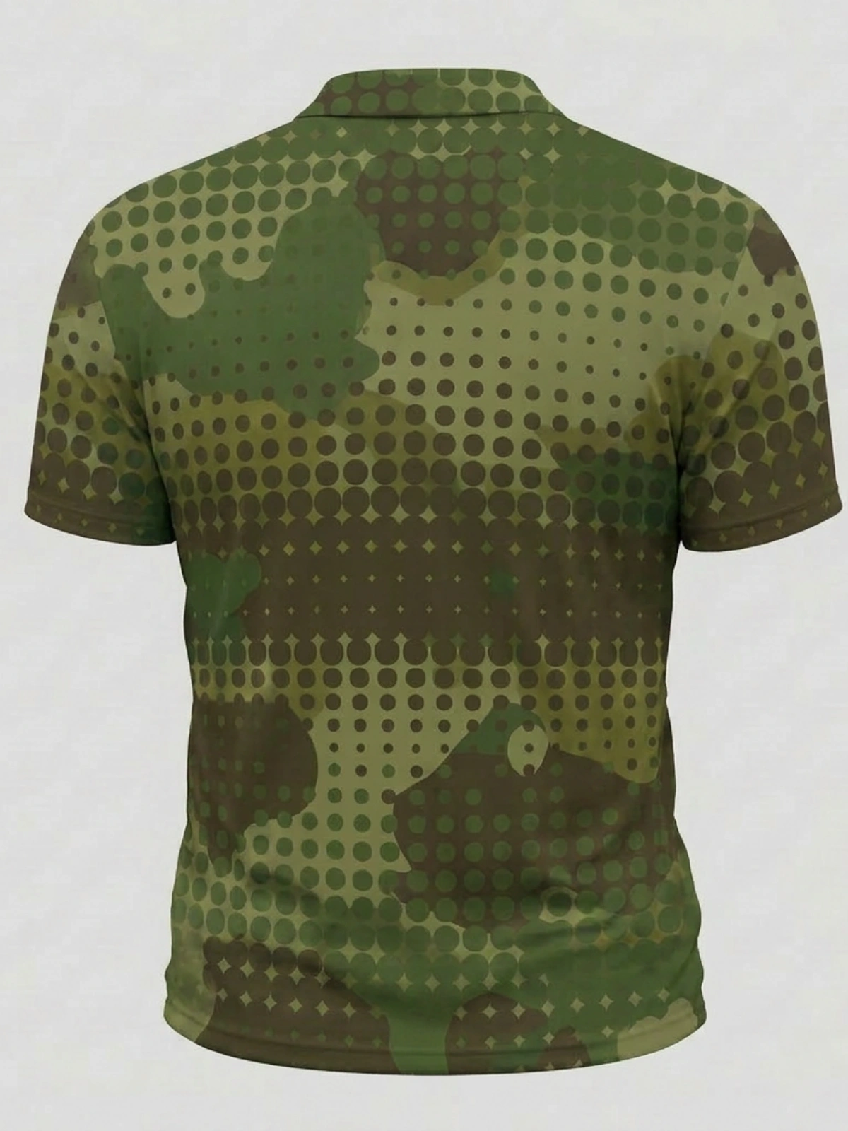 Moisture Wicking Golf Polo 3D Camouflage Green Dot Pattern Button Short Sleeve Golf Polo Shirt