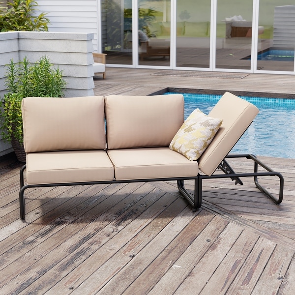 Outdoor 3seat Daybed with Cushions,Aluminum Frame,Convertible Function