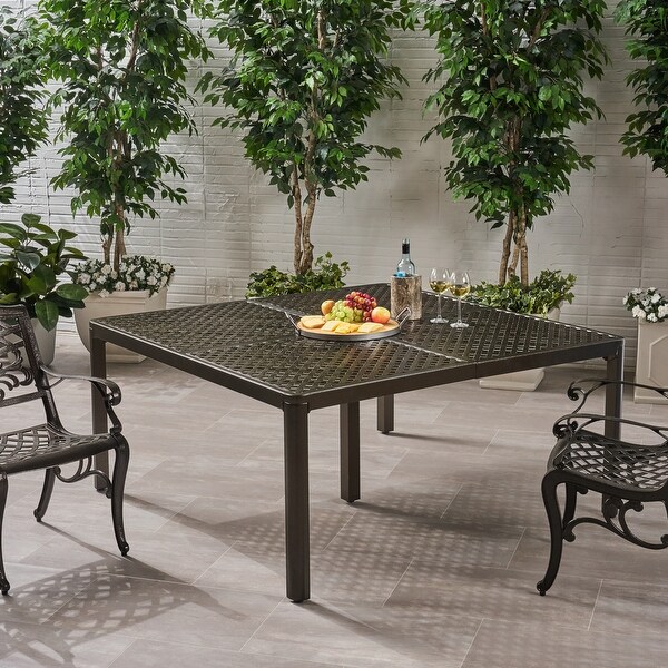 Outdoor Modern Aluminum Dining Table with Woven Accents,Lightweight Cast Aluminum Frame