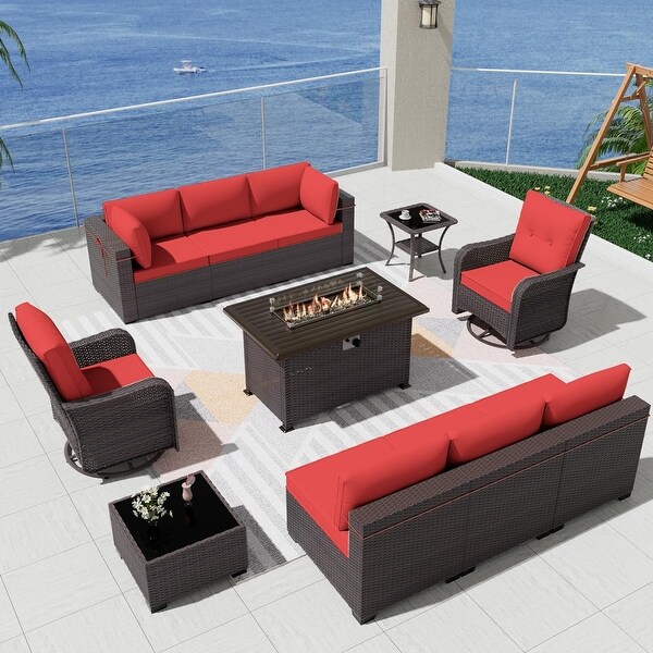 Patio Furniture Sectional Sofa Set,PE Rattan Swivel Rocking Chairs Patio Conversation Set