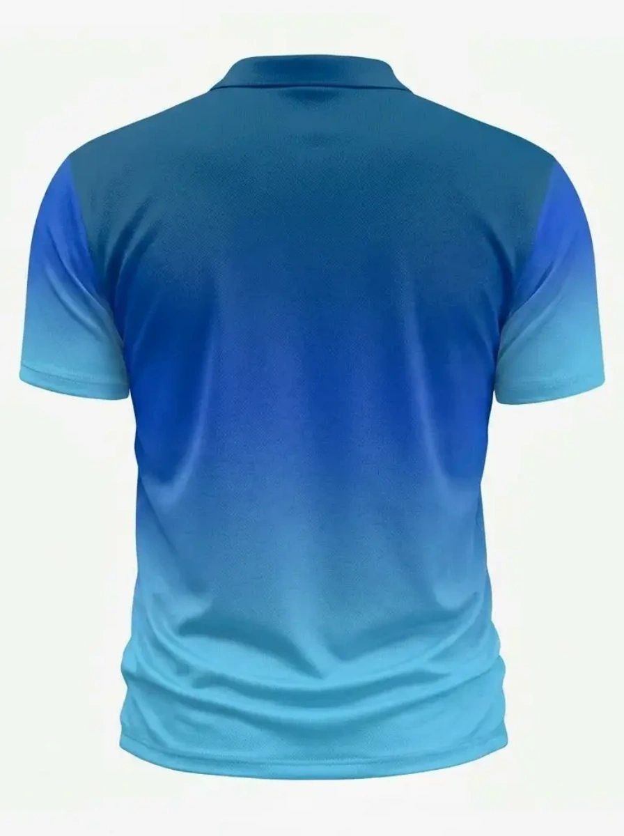 Moisture Wicking Golf Polo 3D Blue to Light Blue Ombre Gradient Button Short Sleeve Golf Polo Shirt