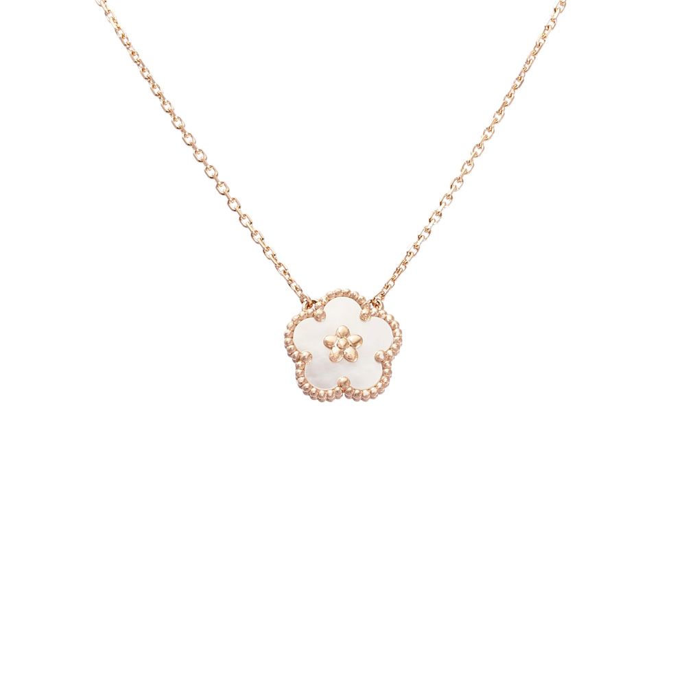 Van Cleef & Arpels Lucky Spring Plum Blossom Necklace 18K Rose Gold Shell VCARP9X100
