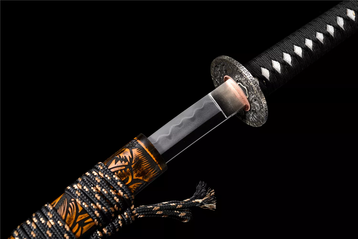 Handmade Japanese Katana Wootz Steel Clay Tempered Dragon Tsuba Full Tang