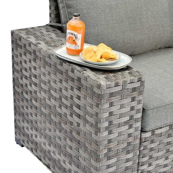 OVIOS Patio Wicker Furniture Wide Arm 6piece Set with Table