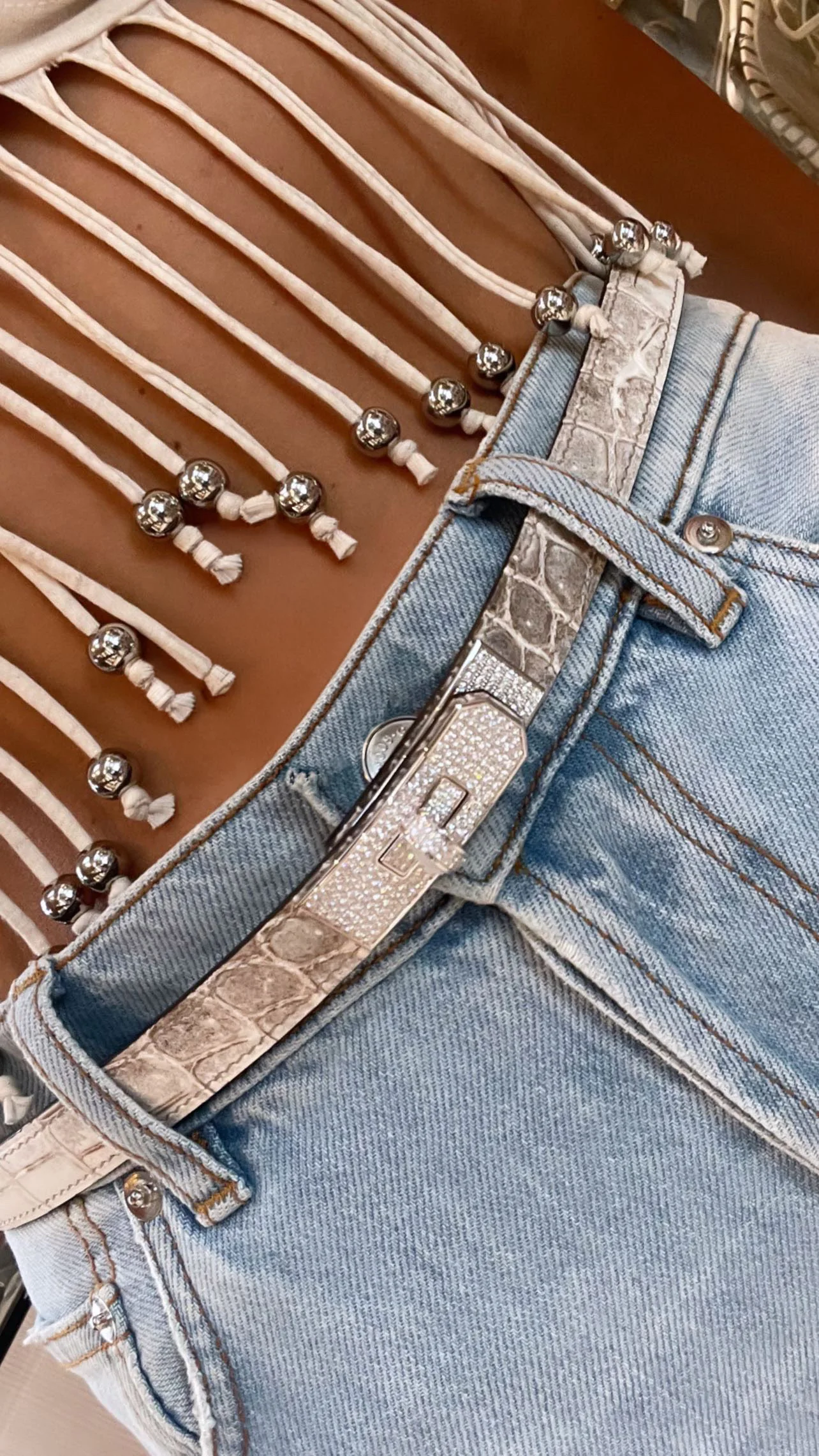 Hermès Diamond Himalaya Kelly Belt Matte Nilo Crocodile 18K White Gold & Diamond Hardware