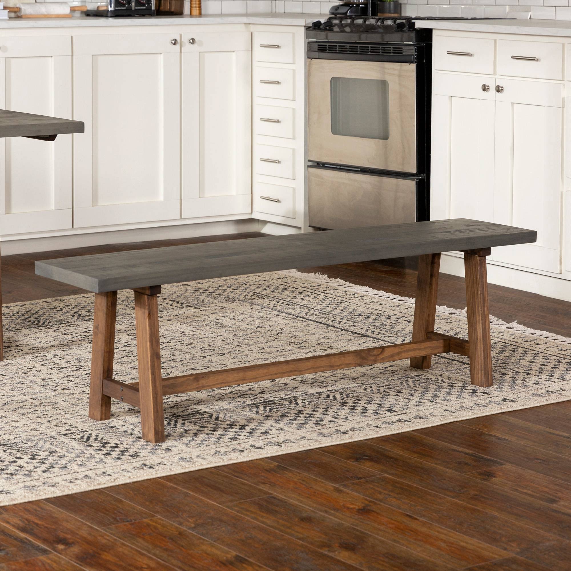 60x22 Solid Wood Trestle Dining Bench Gray/Brown - Saracina Home