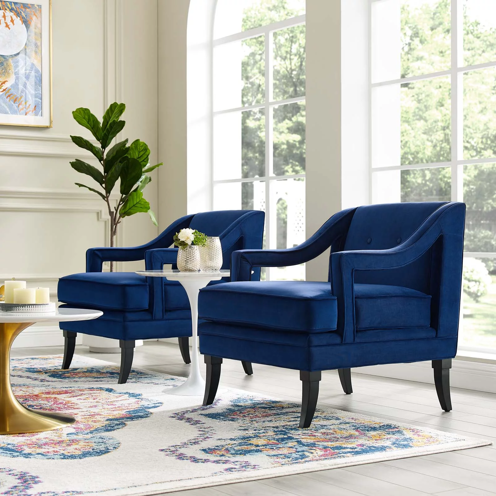 Modway Concur Living Room Set Performance Velvet Set of 2 in Navy