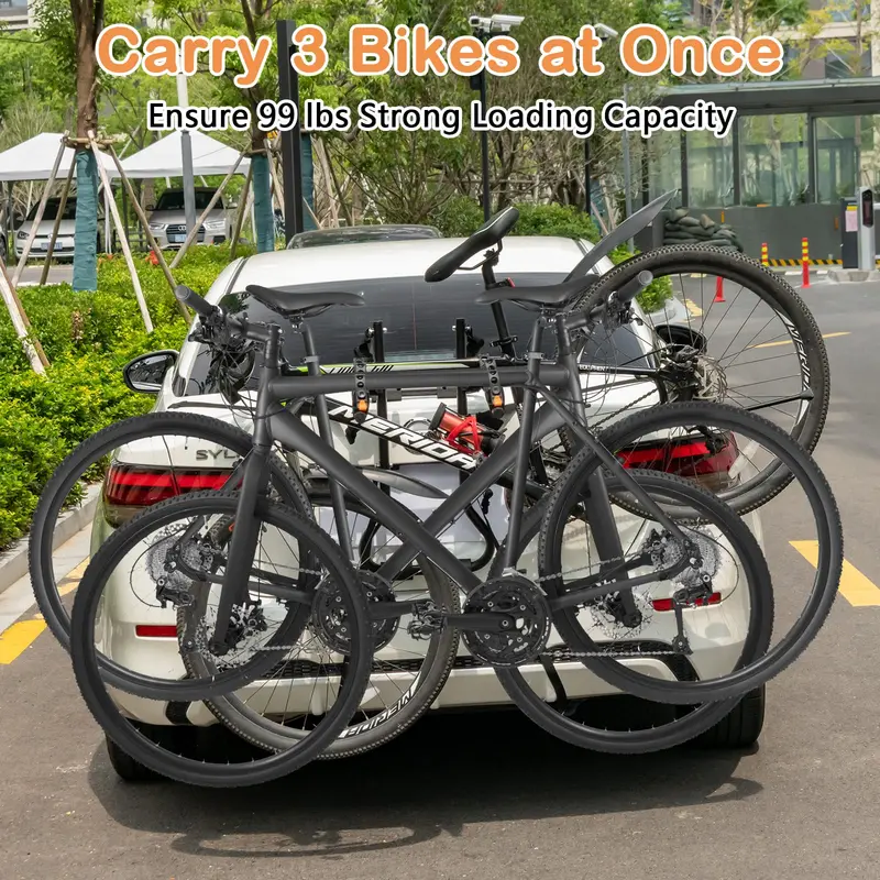 Trunk-Mounted 3-Bike Carrier – Adjustable Length & Tilt Angle Rack for SUVs and Sedans