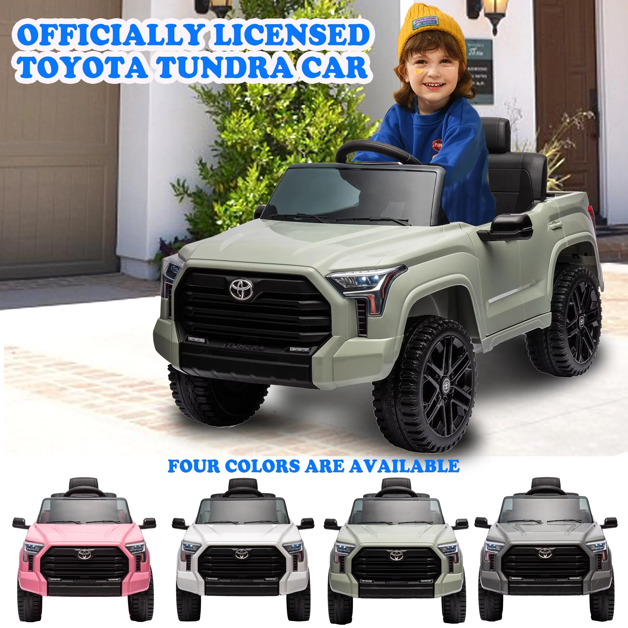 Toyota Tundra Ride On Cars for Kids, 12V Licensed Toyota Tundra Powered Ride On Toy Cars with Parent Remote Control, Electric Car for Kids 3-8 w/Music/Bluetooth/Trunk/LED Headlights/Safety Belt, Green