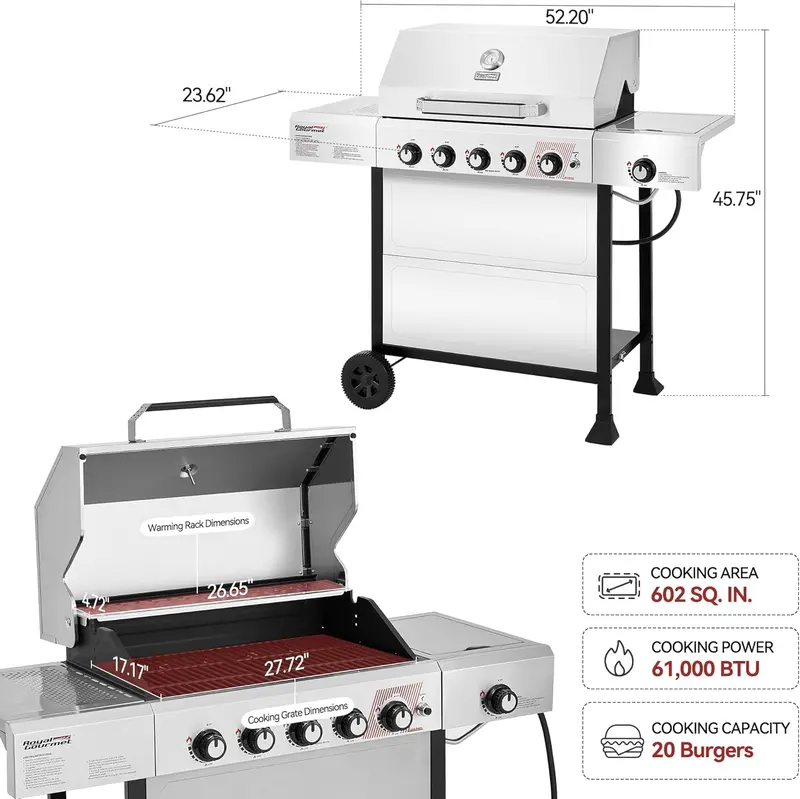Royal Gourmet GA5401T 5-Burner Stainless Steel Propane Grill – 61,000 BTU