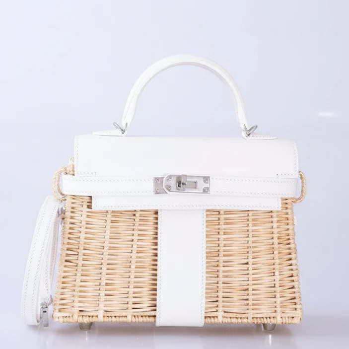 Hermès Kelly 20 Mini Picnic White, Swift & Osier Wicker Palladium Hardware