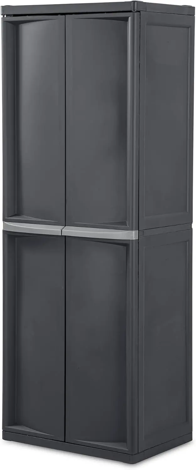 Sterilite 4-Tier Lockable Utility Cabinet – Gray Floor Cabinet with Adjustable Shelves
