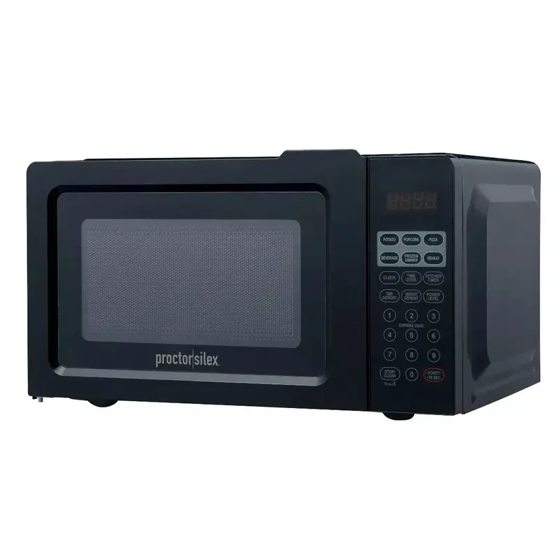 Proctor Silex 0.6 Cu.Ft Countertop Microwave – 700W Output, Green LED Display, 10 Power Levels, Compact Black Design