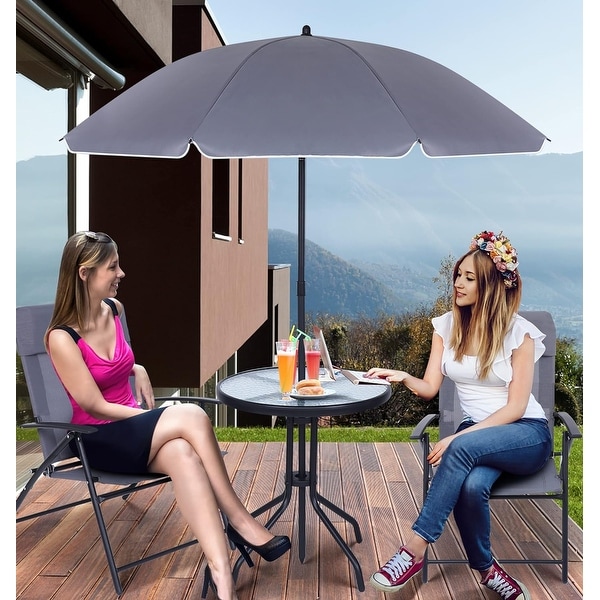 4 Piece Patio Dining Set,Garden Furniture Bistro Set with Tilted Removable Umbrella,2 Folding Chairs,Round Glass Table (Grey)
