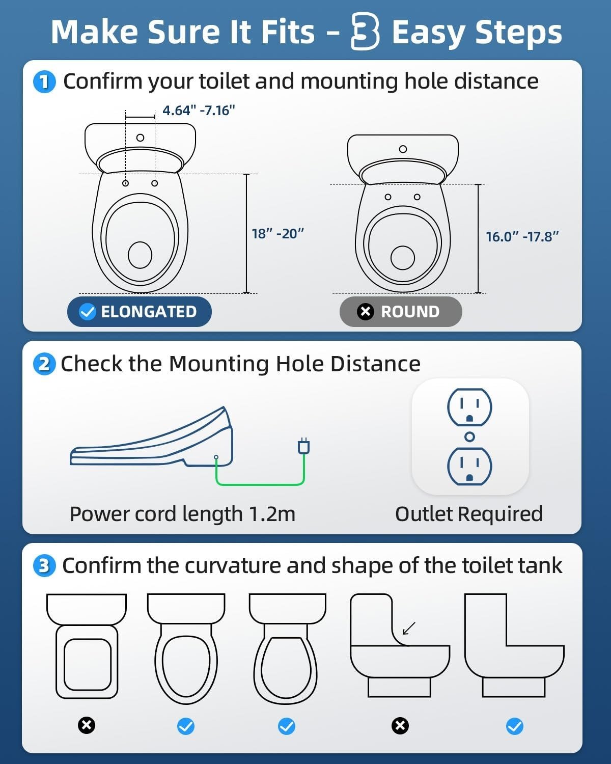 Elongated Electric Bidet Toilet Seat with Instant Warm Water & Dryer, Wireless Remote Bidet