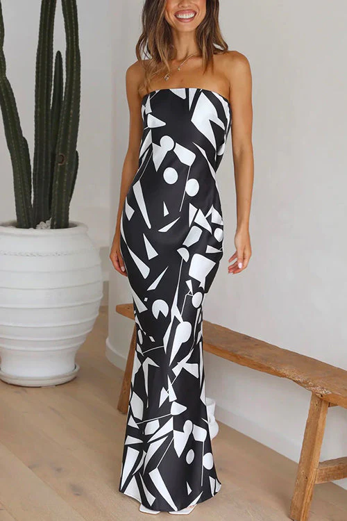 Off Shoulder Geometric Print Maxi DressClistos