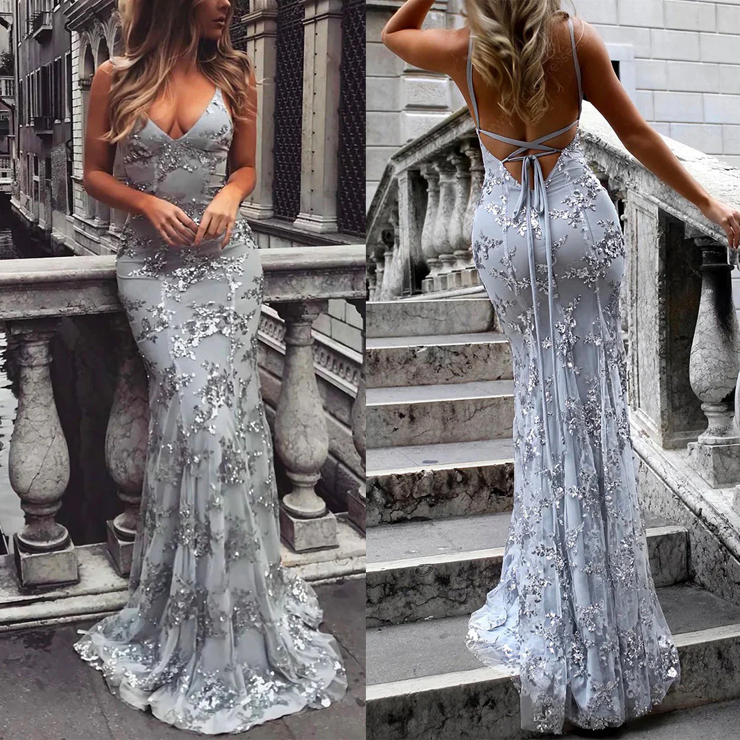 Sequin Mermaid Maxi Dress | Elegant Backless GownClistos