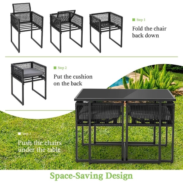 Costway 3PCS Patio PE Wicker Furniture Set Cushioned Chairs with