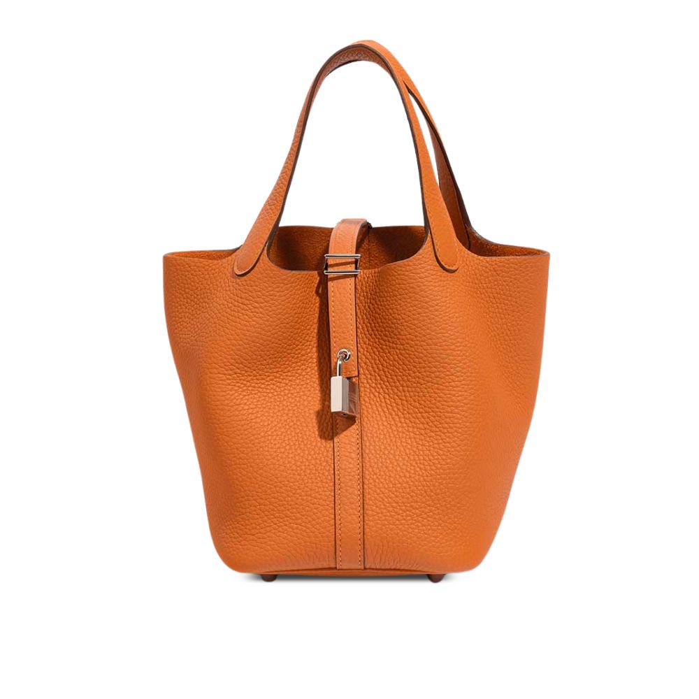 Hermes Picotin Lock Bag In Taurillon Clemence Orange 22Cm
