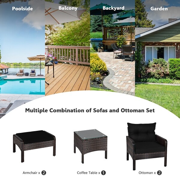 Gymax 5PCS Patio Set Sectional Rattan Wicker Furniture Set w/ Black