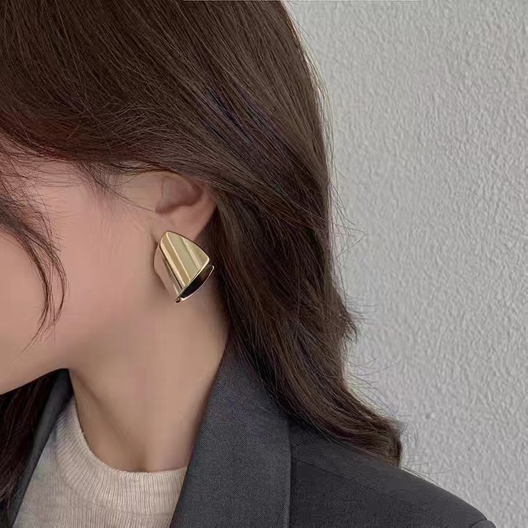 Double Layer Round Circle Dangle Earrings for Women Vintage Simple Golden Metal Drop Earrings Geometry Jewelry Gifts