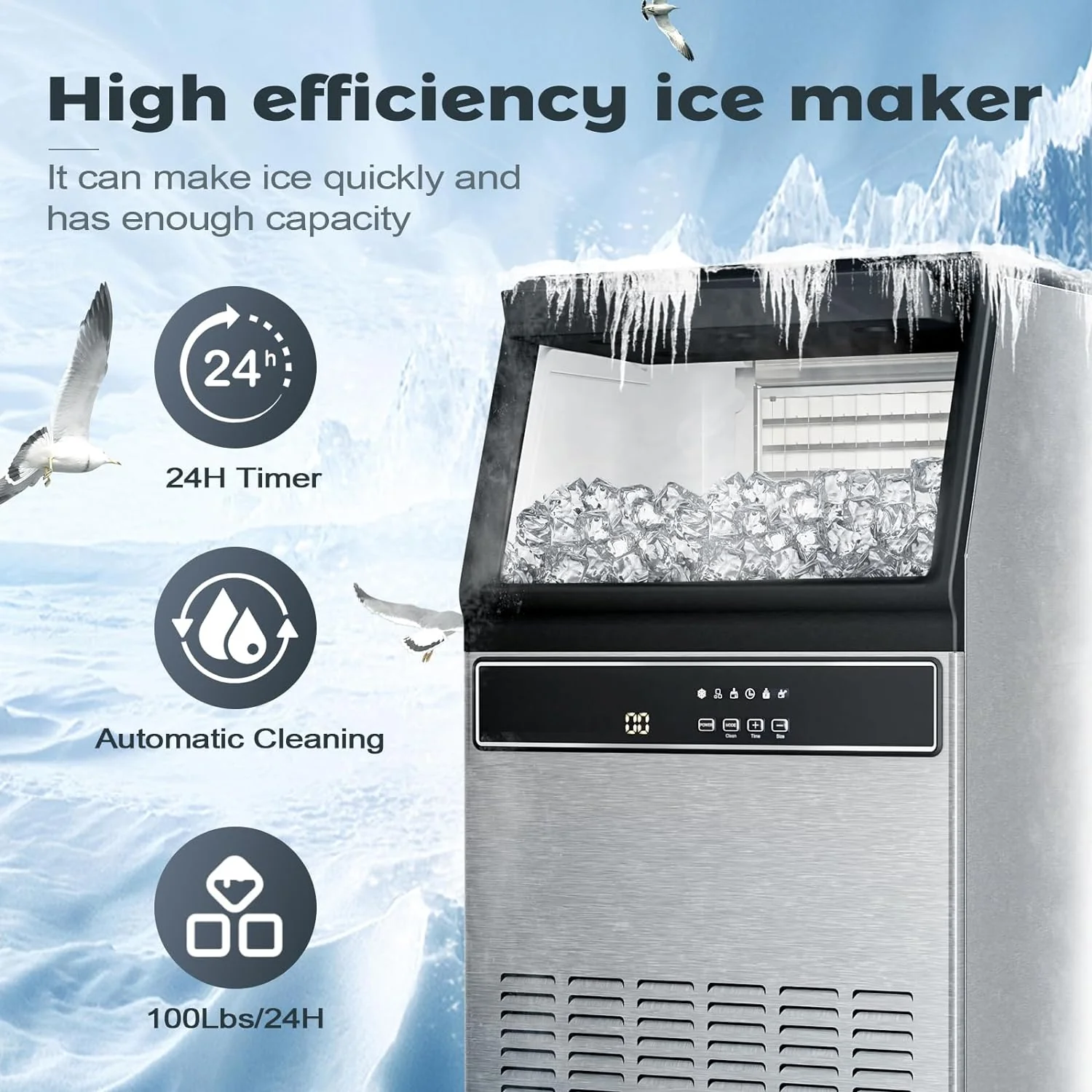 Commercial Ice Maker, Cubic Ice Machine with Self-Cleaning Function Z4790