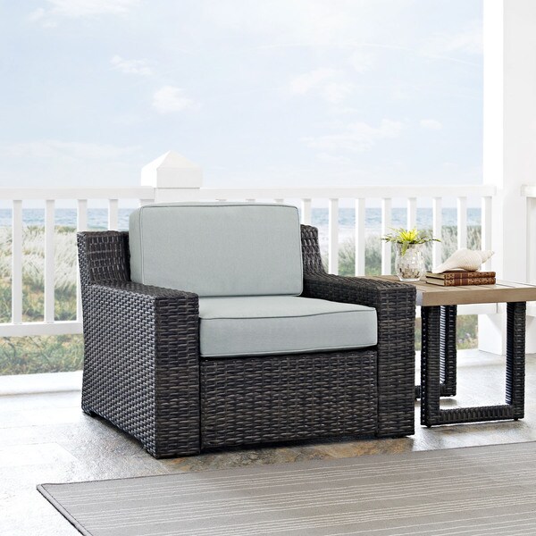 Beaufort Outdoor Espresso AllWeather Wicker Arm Chair with Mist Cushions
