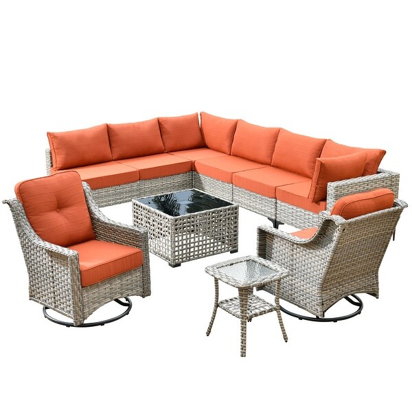 HOOOWOOO 10piece Wicker Patio Furniture Set Sectional Sofa with Swivel Chair